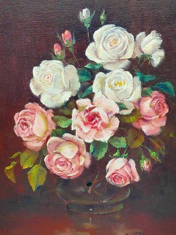 Heinrich Plücke (1904-1998) - Ölgemälde Rosenstilleben