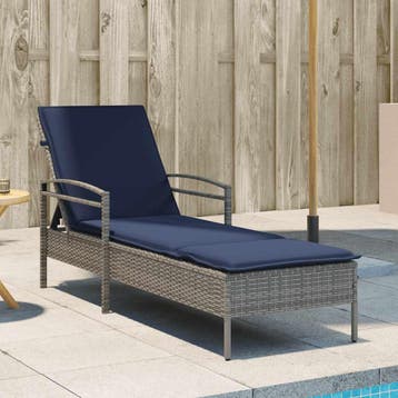 vidaXL Ligbed met kussen grijs 63x200x81 cm poly rattan, Verzenden, Nieuw
