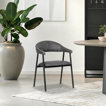 Leren eetkamerstoel met armleuning Line - Vintage Grey, Huis en Inrichting, Ophalen of Verzenden, Nieuw, Grijs, Leer