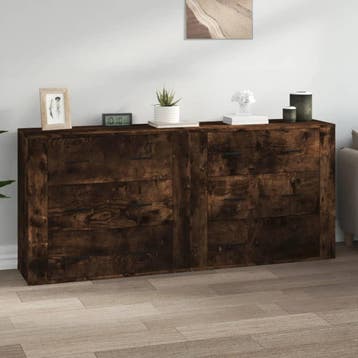 vidaXL Dressoirs 2 st bewerkt hout gerookt eikenkleurig, Huis en Inrichting, Kasten | Dressoirs, Verzenden, 150 tot 200 cm, Nieuw