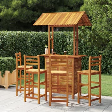 vidaXL 5-delige Tuinbarset massief acaciahout, Verzenden, Nieuw, Hardhout, 4 zitplaatsen