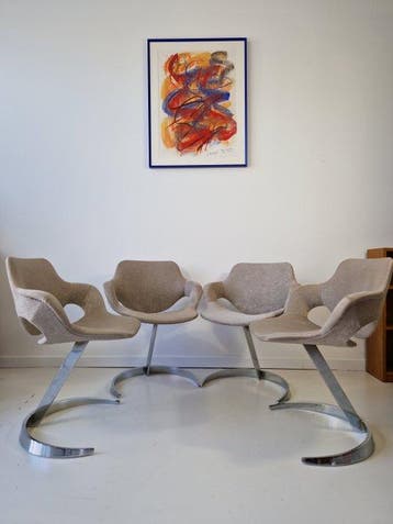 Stoel (4) - Chroom - 4 Boris Tabacoff-stoelen, Antiek en Kunst