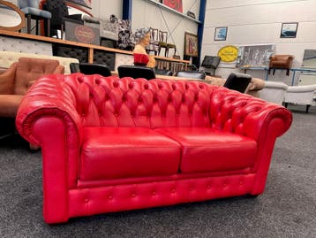 Chesterfield Maarssen !! Rood Leren 2 Zits Chesterfield Bank, Ophalen, Chesterfield, Tweepersoons, Leer