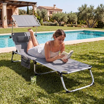 Aluminium ligstoel Lorella, gestoffeerd, opvouwbaar - grijs, Tuin en Terras, Tuinsets en Loungesets, Verzenden, Nieuw
