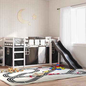 vidaXL Stapelbed met glijbaan en gordijnen 90x200 cm wit en, 90 cm, Eenpersoons, Verzenden, Zwart