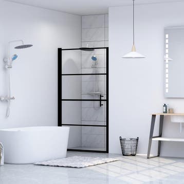 vidaXL Douchedeur 81x195 cm gehard glas zwart, Verzenden, Nieuw