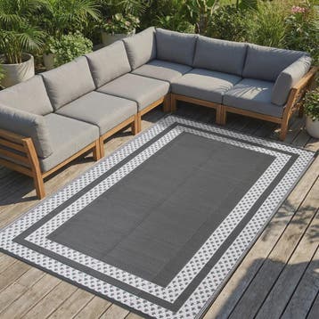Outdoor Mat 6x9 ft met Grondpennen - Duurzaam PP, Grijs/Wit,, Verzenden, Nieuw