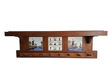 Kapstok - Hout, Keramiek - Delfts blauwe tegels