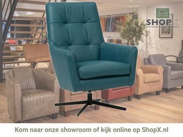 Leren draaifauteuil Central - Toledo Turquoise (blauw), Huis en Inrichting, Fauteuils, Nieuw, Ophalen of Verzenden, 75 tot 100 cm