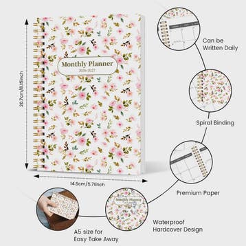 Bloemen A5 Planner 2026-2027: Week & Maand Overzicht, Spiraa, Verzenden, Nieuw