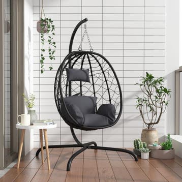 vidaXL Hangende Ei-stoel met Kussen Antraciet Poly Rattan &, Verzenden, Nieuw