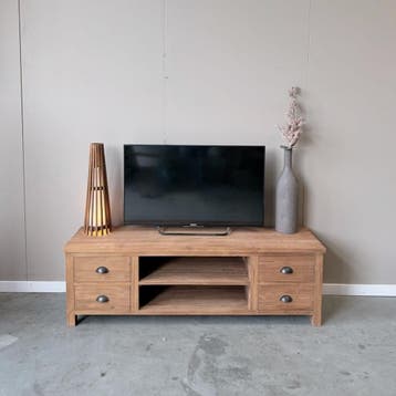 Tv-meubel Veendam -  160 cm, Ophalen of Verzenden, Nieuw, Teakhout