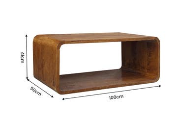 Salontafel CUBUS 100cm met opbergvak mangohout bruin honing, Ophalen of Verzenden, Nieuw