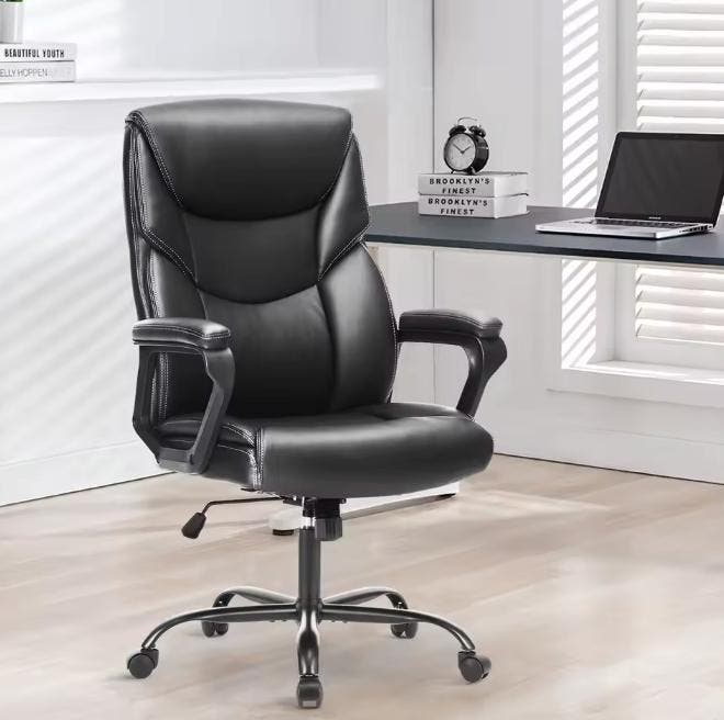 Ergonomische gamingstoel pu leer met lendensteun &amp; armen, Huis en Inrichting, Bureaustoelen, Bureaustoel, Zwart, Nieuw, Ergonomisch