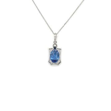 Ketting met hanger - 14 karaat Witgoud - 1.04ct. tw. Saffier