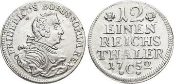 1/12 taler, daalder 1752 C Brandenburg-Preussen Pruisen F..., Verzenden