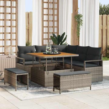 vidaXL Tuin Sofa Set met kussen met opslag 8 pcs Grijs, Verzenden, Nieuw, Rotan, 8 zitplaatsen