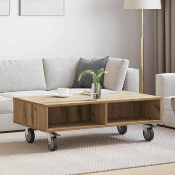 vidaXL Bijzettafel met wielen Artisan Eiken 90 x 50 x 30 cm, Huis en Inrichting, 50 tot 100 cm, Verzenden, Nieuw, 50 tot 100 cm