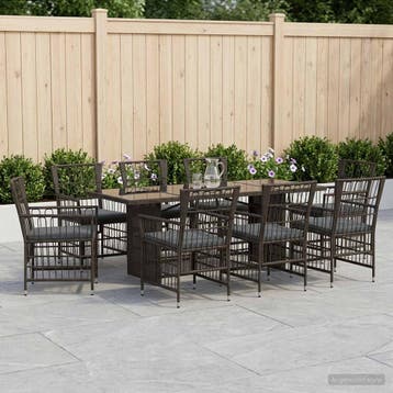 vidaXL Buiten eettafelset 9 st Zwart poly rattan, Verzenden, Nieuw, Rotan, Meer dan 8 zitplaatsen
