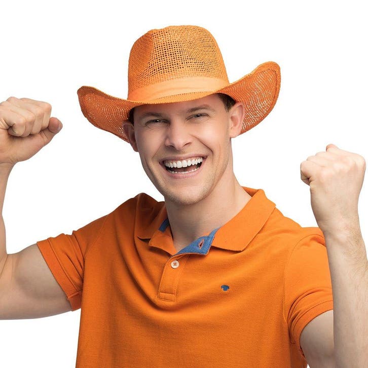 Cowboyhoed Oranje Sunny, Hobby en Vrije tijd, Feestartikelen, Feestartikel, Nieuw, Verzenden