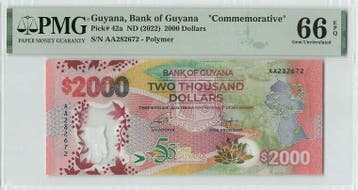 2022 Guyana 2000 Dollars Polymer Commemorative Pick 42a P..., Verzenden