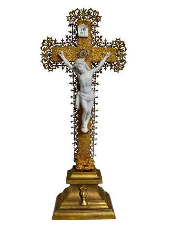 Barok Crucifix - Porselein, hout en metaal - Early 20th