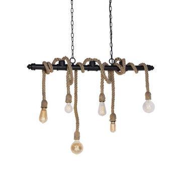 Qazqa industriële 6-lichts touwen hanglamp, zwart, Ophalen of Verzenden, Nieuw in verpakking, Verlichting