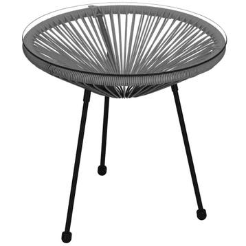 Tuintafel - Draad - Rotan - Zwart - Grijs - Rond - Glas, Ophalen of Verzenden, Nieuw