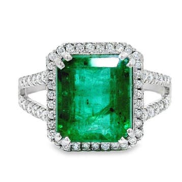 Ring Platina - 4.52ct. tw. Smaragd - Diamant - Halo-ring met, Nieuw