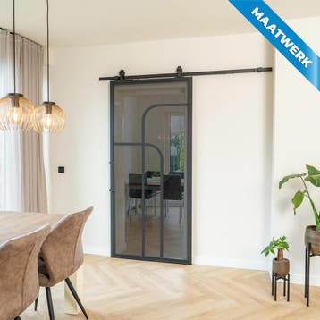 Stalen Schuifdeur Zwart 4 Vlaks rond Maatwerk Rook glas, Nieuw, Metaal, Inclusief glas