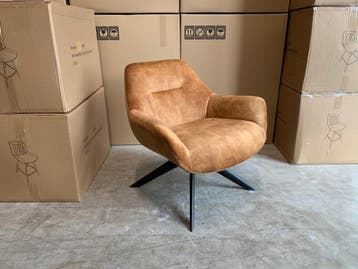 Veiling - Fauteuil Las - Velours - Velvet - Cognac - Goud, Huis en Inrichting, Nieuw