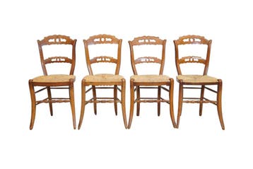 (4) Set van 4 antieke Franse eetkamerstoelen met biezen zitt, Huis en Inrichting, Stoelen, Ophalen of Verzenden, Nieuw