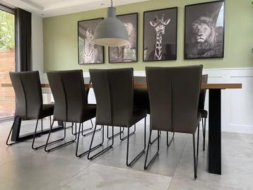 8 leren eetkamerstoelen - met designpoot - bruin leer, Huis en Inrichting, Stoelen, Ophalen of Verzenden, Nieuw, Leer