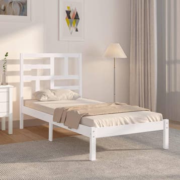 vidaXL Bedframe massief hout wit 75x190 cm, Eenpersoons, Verzenden, Wit, Nieuw