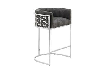 Barkruk ELEGANCE fluweelgrijs met zilverkleurig, Ophalen of Verzenden, Nieuw