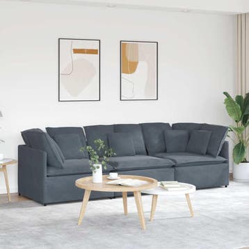 vidaXL Modulaire bank met kussens fluweel donkergrijs, Huis en Inrichting, Verzenden, Nieuw, Stof