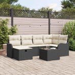 vidaXL Tuin Sofa Set met kussen 7 pcs Zwart en crème Poly, Verzenden, Nieuw, Rotan, 7 zitplaatsen