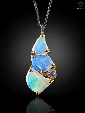 Opaal & Tanzaniet Ketting - 925 Sterling Zilver -