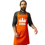 Oranje BBQ King schort/ keukenschort met kroon heren - Ove.., Ophalen of Verzenden, Nieuw