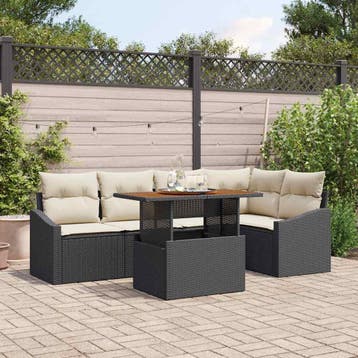 vidaXL Tuinbankenset 6 st Zwart en Crème, Verzenden, Nieuw, Rotan, 6 zitplaatsen