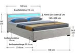 Gestoffeerd bed Lyon - 140 x 200 cm - Wit - LED Verlichting, Verzenden, Nieuw