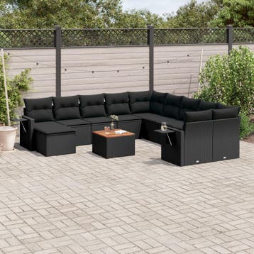 vidaXL 12-delige Loungeset met kussens poly rattan zwart, Verzenden, Nieuw, Loungeset