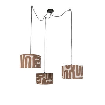 Hanglamp zwart met bruin beige kap 35cm 3-lichts - Cava, Verzenden, Nieuw, Modern