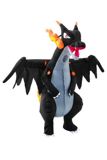 KIMU® Opblaas Kostuum Zwarte Draak Opblaasbaar Pak Drakenpak, Carnaval, Nieuw, Overige maten, Ophalen of Verzenden