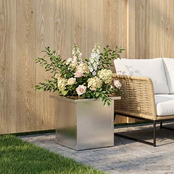 vidaXL Plantenbak met led zilver 30 x 30 x 30 cm Roestvrij, Verzenden, Minder dan 60 cm, Nieuw, Metaal