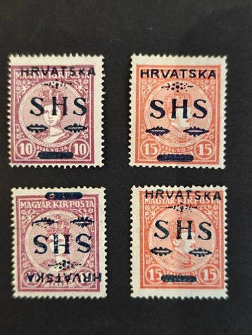 Kroatië 1918/1919 - Overdrukken op Hongarije Koning Karl &, Postzegels en Munten, Gestempeld