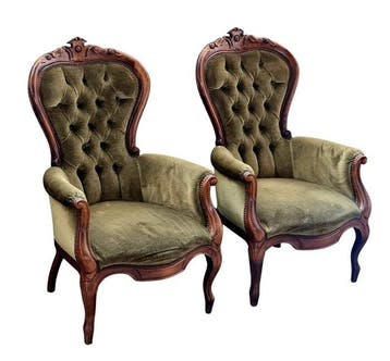Fauteuil (2) - hard hout, Fluweel - Stel Luigi Filippo in