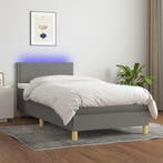 vidaXL Boxspring met matras en LED stof donkergrijs 90x200, 90 cm, Eenpersoons, Verzenden, Nieuw