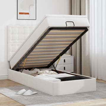 vidaXL Ottoman bed met matras en LEDs 80x200 cm kunstleer, Overige materialen, Eenpersoons, Verzenden, Wit