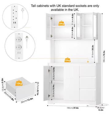 Keukenbuffetkast 100×38,5×180 cm met LED en Stopcontacten, Huis en Inrichting, Verzenden, Nieuw